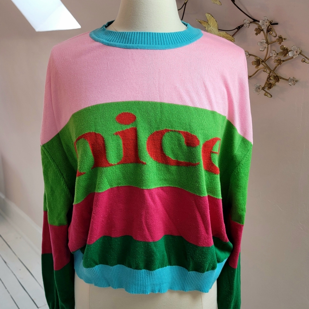 Colorful Striped "NICE" Sweater